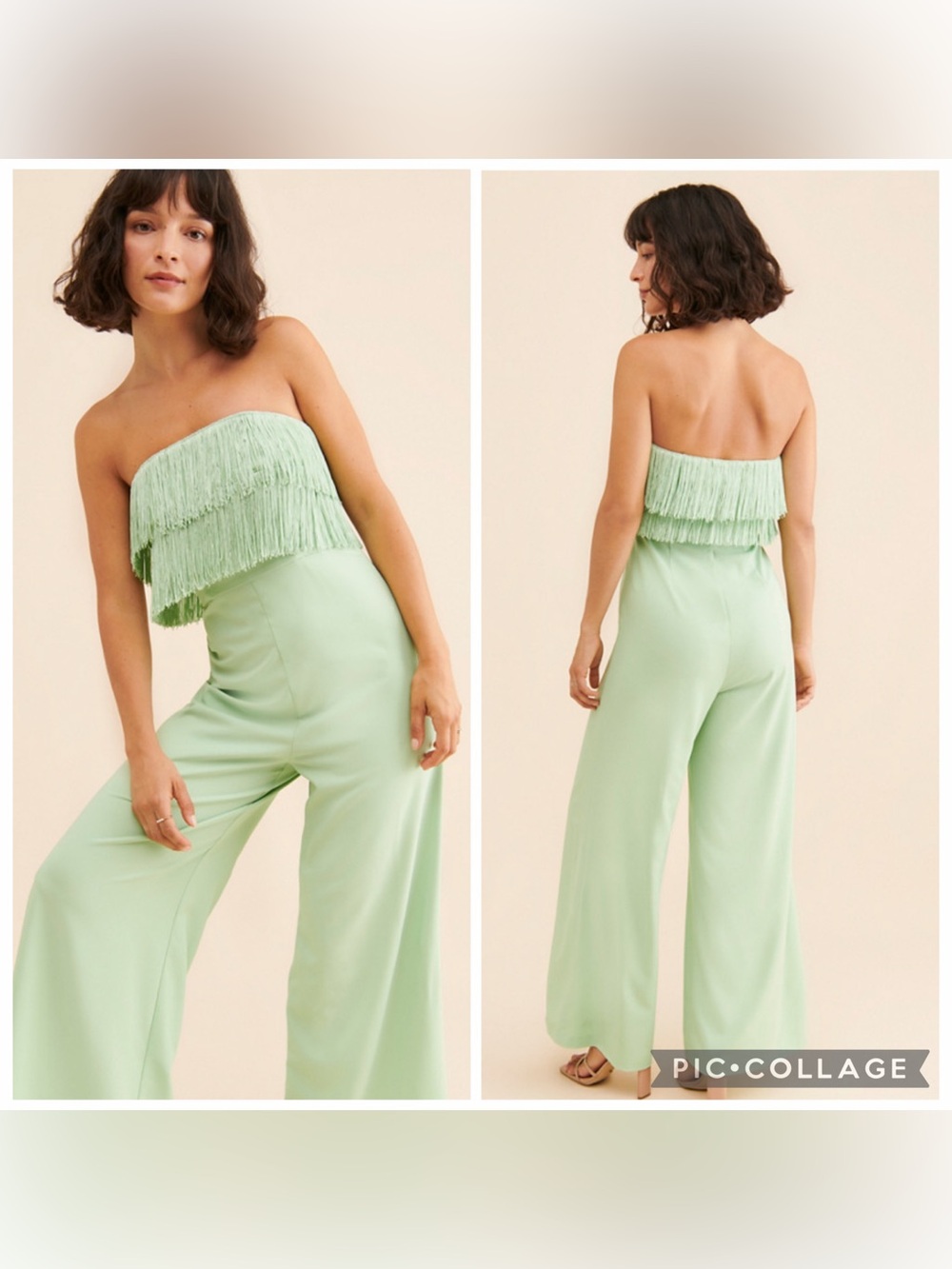 Hutch Crepe Fringe Mint Green Jumpsuit Wide Leg Size 8
